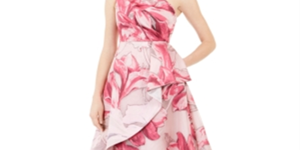 Adrianna Papell Women's Printed Mikado MIDI Dress Pink Size 16