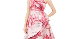 Adrianna Papell Women's Printed Mikado MIDI Dress Pink Size 16