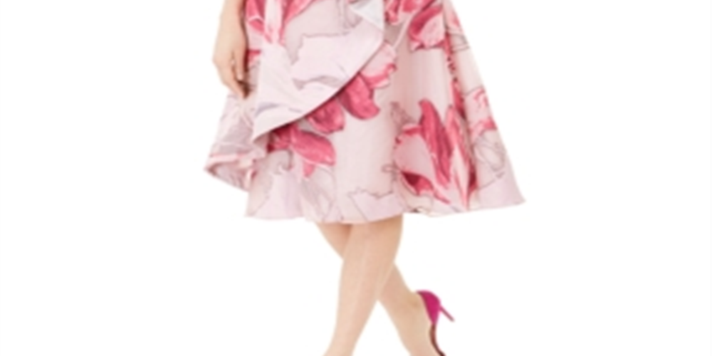 Adrianna Papell Women's Printed Mikado MIDI Dress Pink Size 16