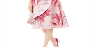 Adrianna Papell Women's Printed Mikado MIDI Dress Pink Size 16