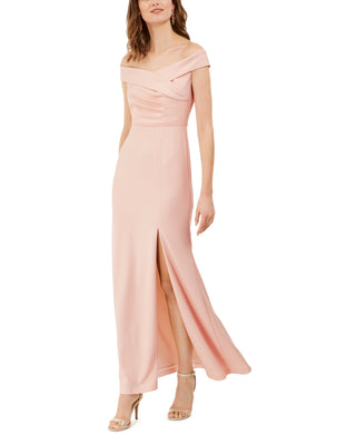 Adrianna Papell Women's Off The Shoulder Crepe Gown Pink Size 2