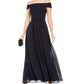 Adrianna Papell Women's Off The Shoulder Chiffon Gown Blue Size 4