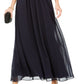 Adrianna Papell Women's Off The Shoulder Chiffon Gown Blue Size 8