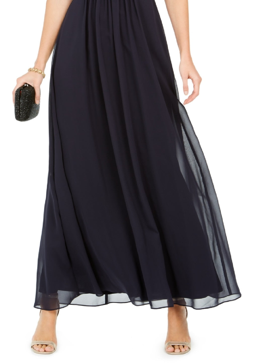 Adrianna Papell Women's Off The Shoulder Chiffon Gown Blue Size 8