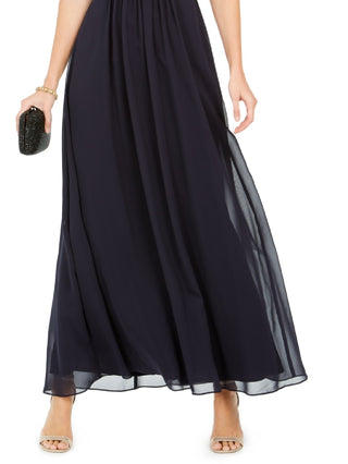 Adrianna Papell Women's Off The Shoulder Chiffon Gown Blue Size 8