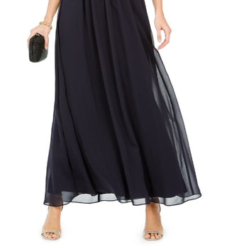 Adrianna Papell Women's Off The Shoulder Chiffon Gown Blue Size 14