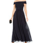 Adrianna Papell Women's Off The Shoulder Chiffon Gown Blue Size 16