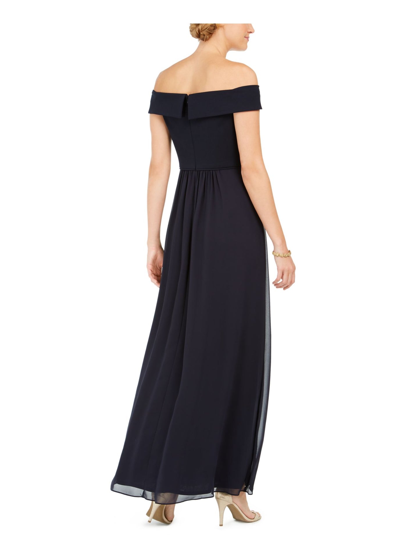 Adrianna Papell Women's Off The Shoulder Chiffon Gown Blue Size 16