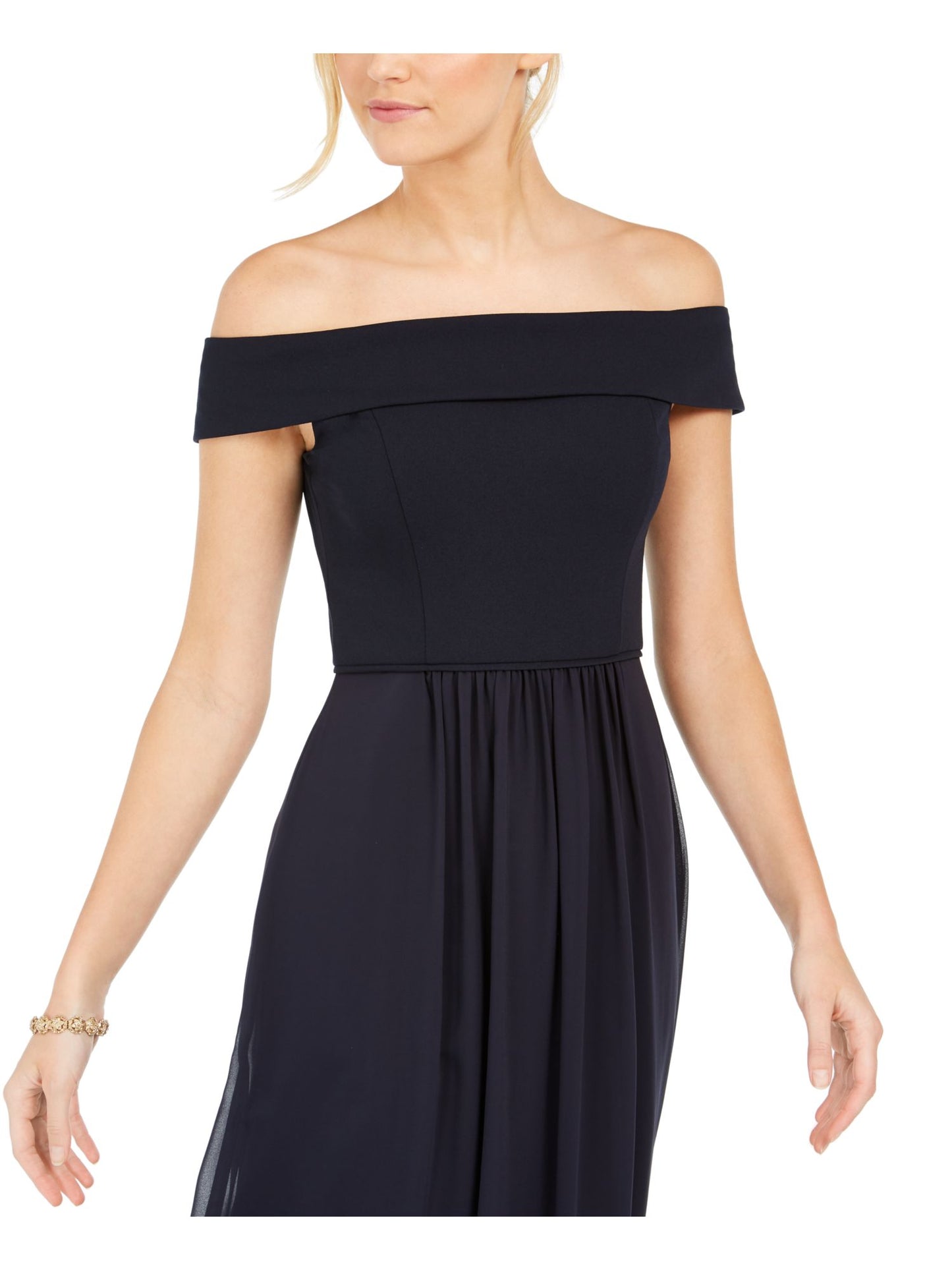 Adrianna Papell Women's Off The Shoulder Chiffon Gown Blue Size 16