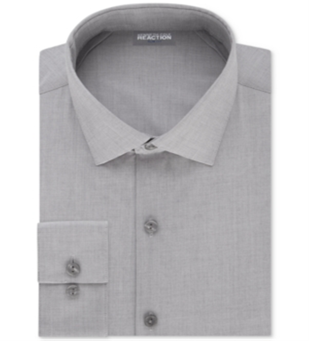 Kenneth Cole Reaction Men's Slim Fit Flex Collar Dress Shirt Gray Size 16.5X34X35