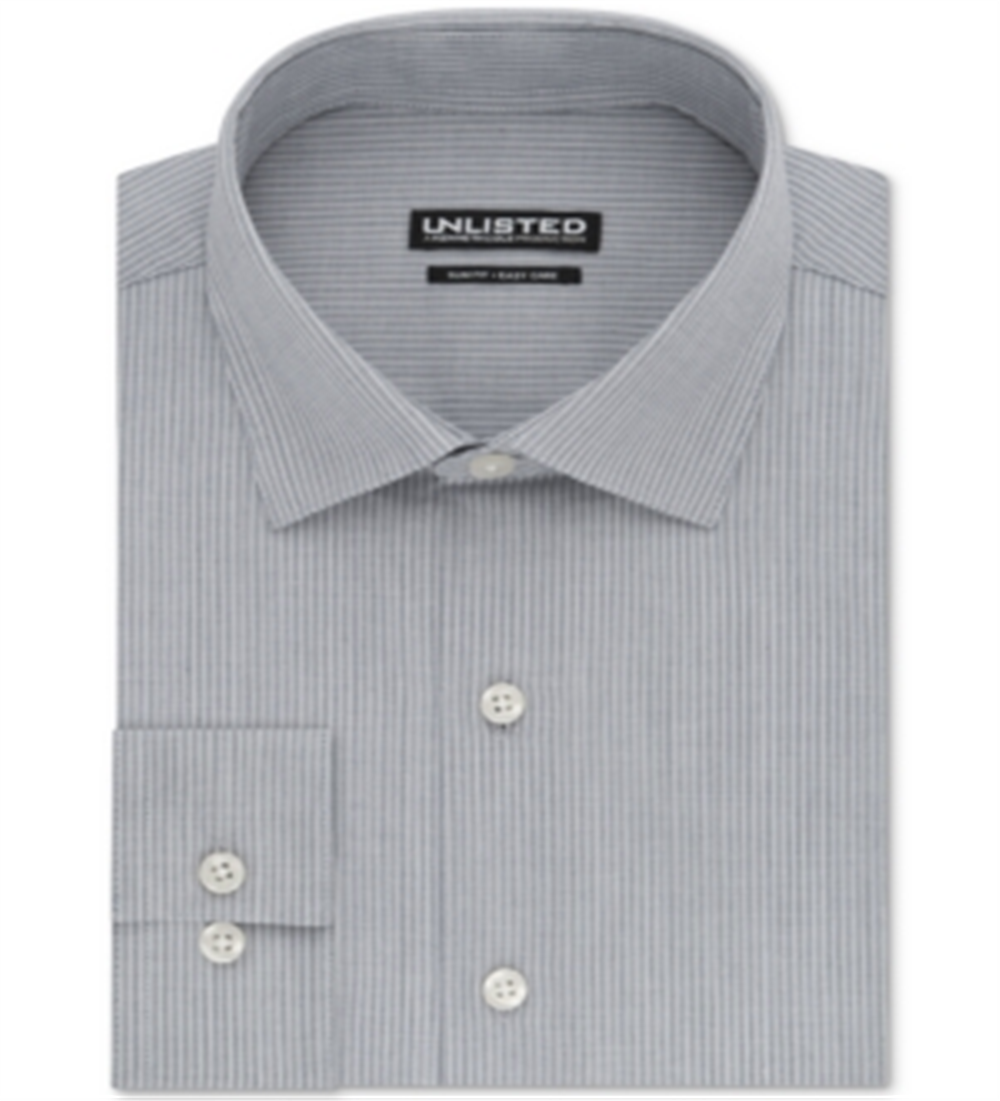 Kenneth Cole Men's Slim Fit Stripe Dress Shirt Gray Size 18X18.5
