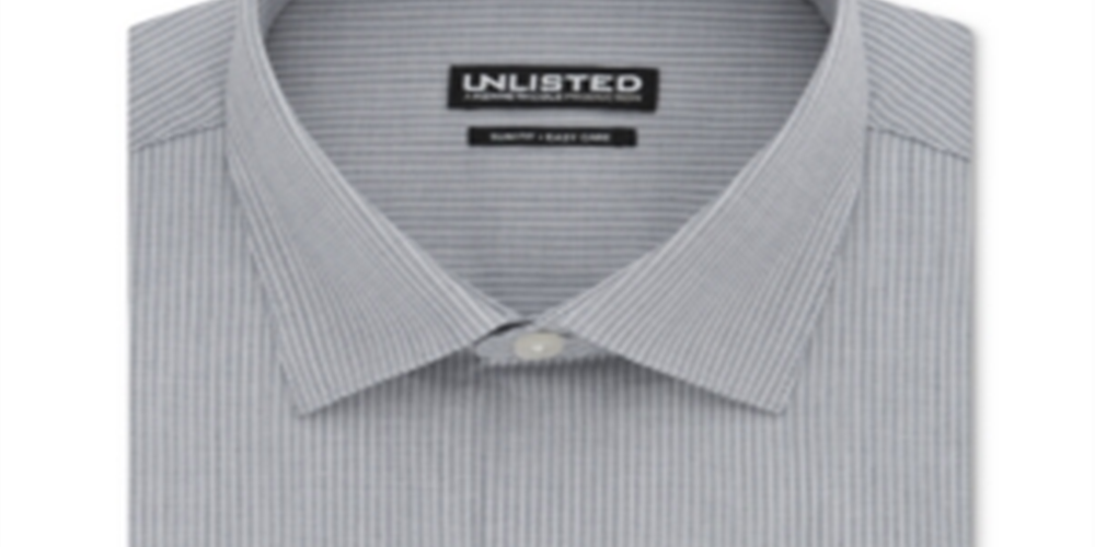Kenneth Cole Men's Slim Fit Stripe Dress Shirt Gray Size 18X18.5