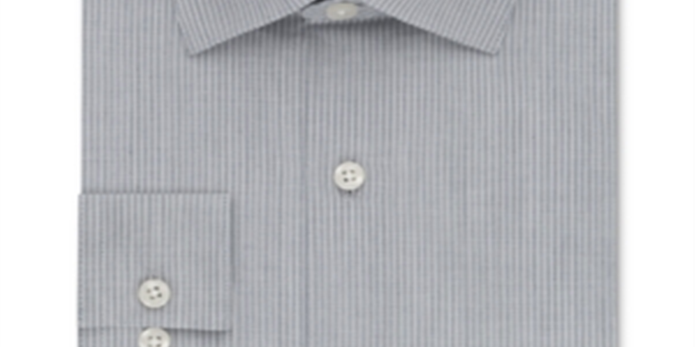 Kenneth Cole Men's Slim Fit Stripe Dress Shirt Gray Size 18X18.5