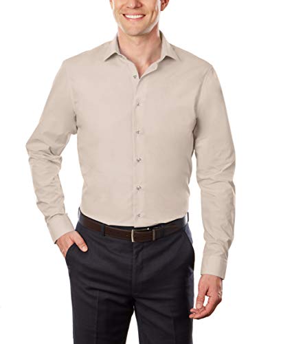 Kenneth Cole Men's Slim Fit Solid Dress Shirt Brown Size 2XL