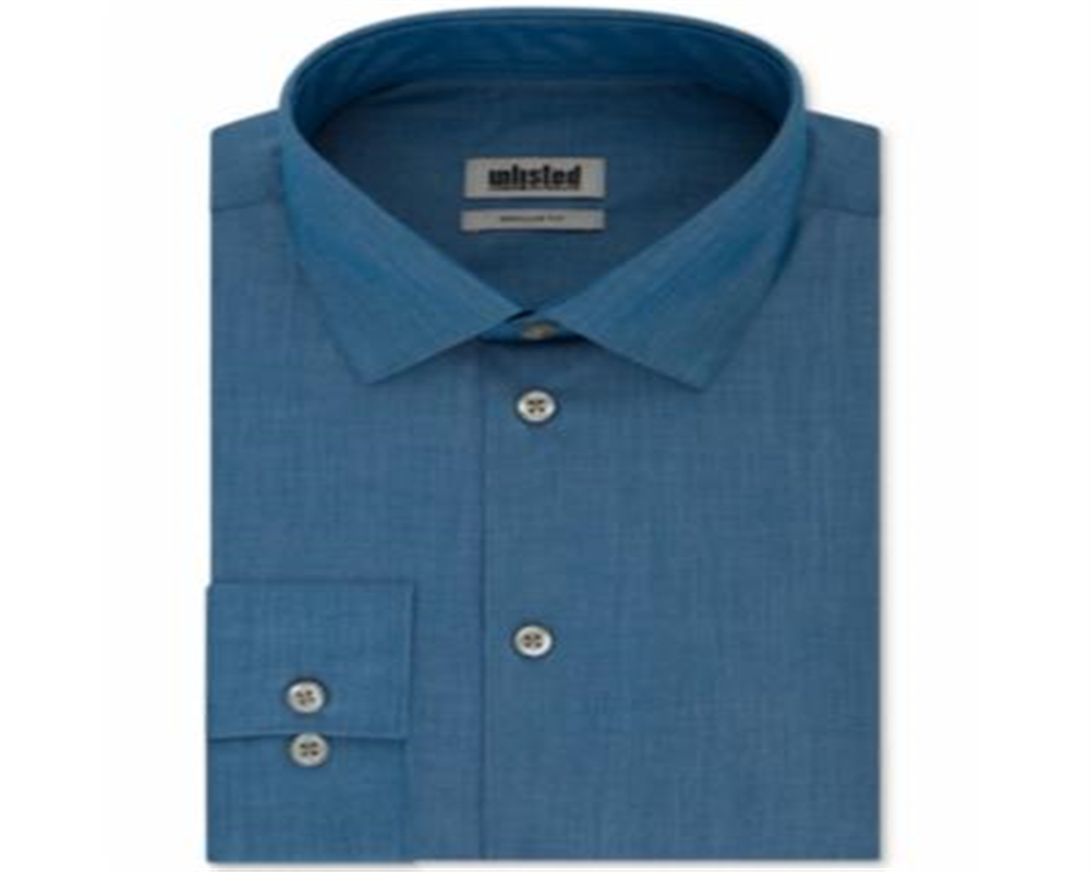 Kenneth Cole Men's Regular Fit Solid Dress Shirt Blue Size -L