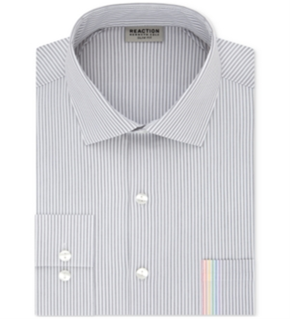 Kenneth Cole Reaction Men's Striped Slim Fit Button Down Shirt Gray Size 16.5x32-33