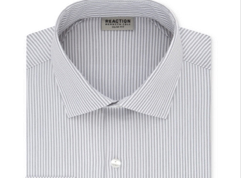 Kenneth Cole Reaction Men's Striped Slim Fit Button Down Shirt Gray Size 16.5x32-33