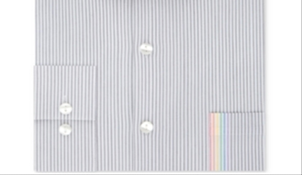 Kenneth Cole Reaction Men's Striped Slim Fit Button Down Shirt Gray Size 16.5x32-33