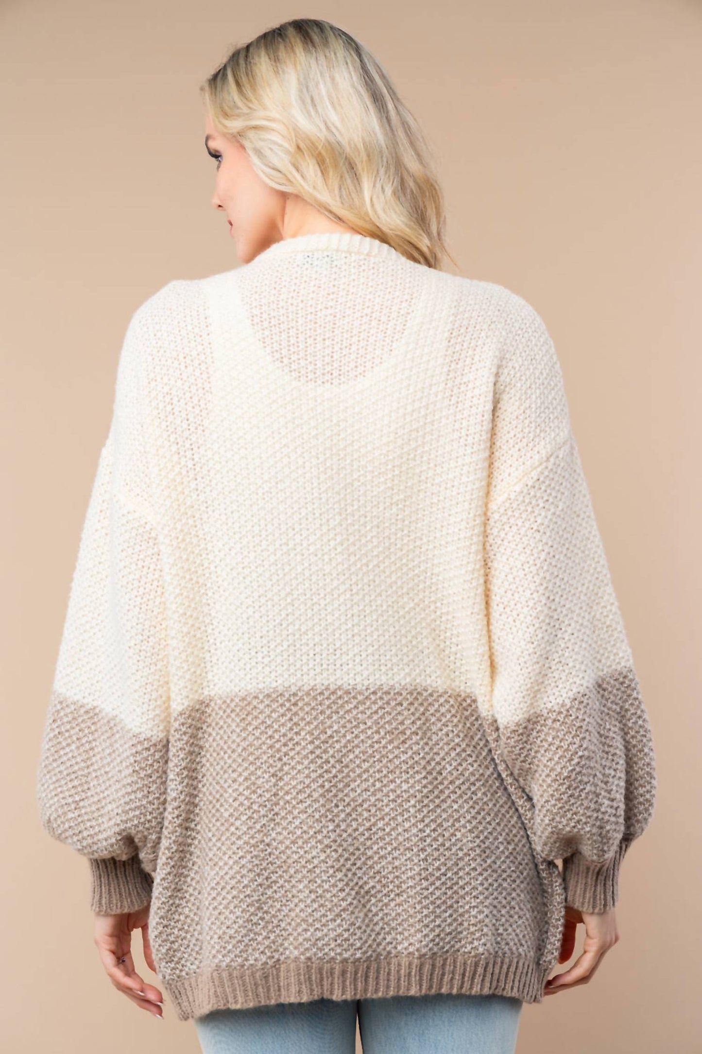White Birch - Draped in Comfort Color Blocked Sweater Cardigan