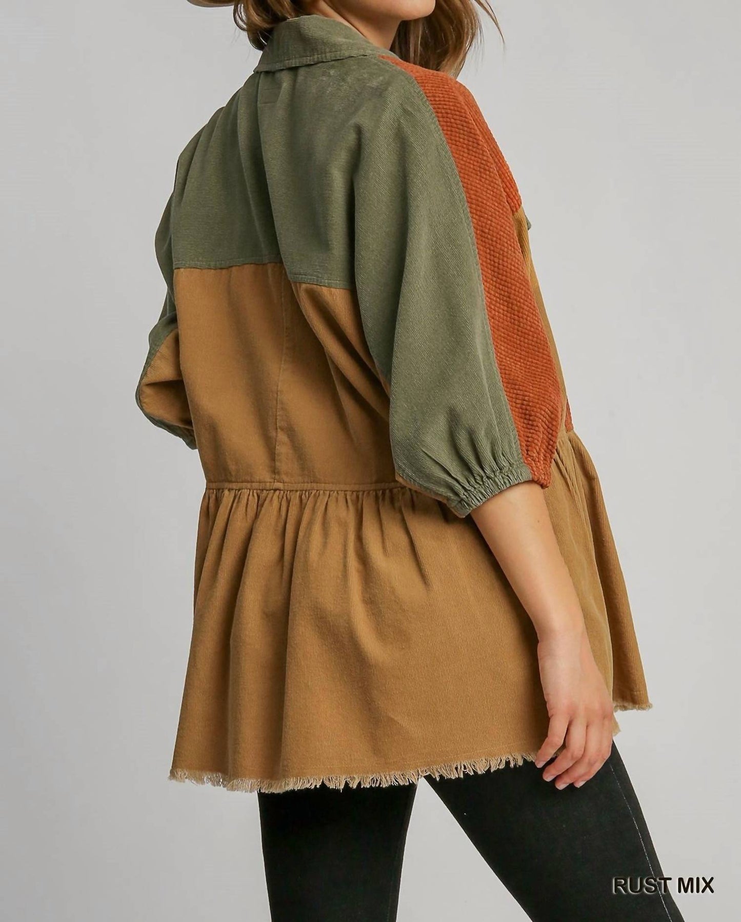 Umgee - Corduroy Color block Jacket With Front Pockets
