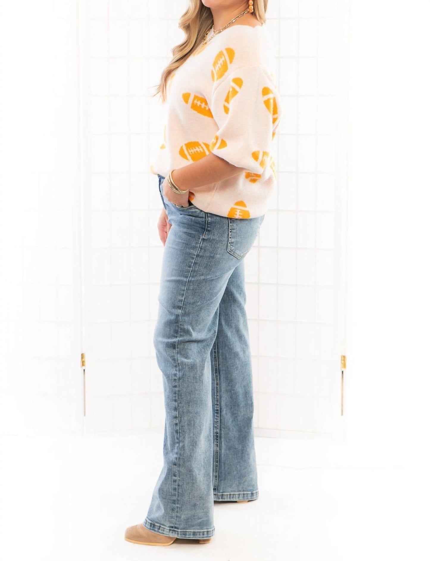 Bibi - Football Pattern Short Sleeve Sweater