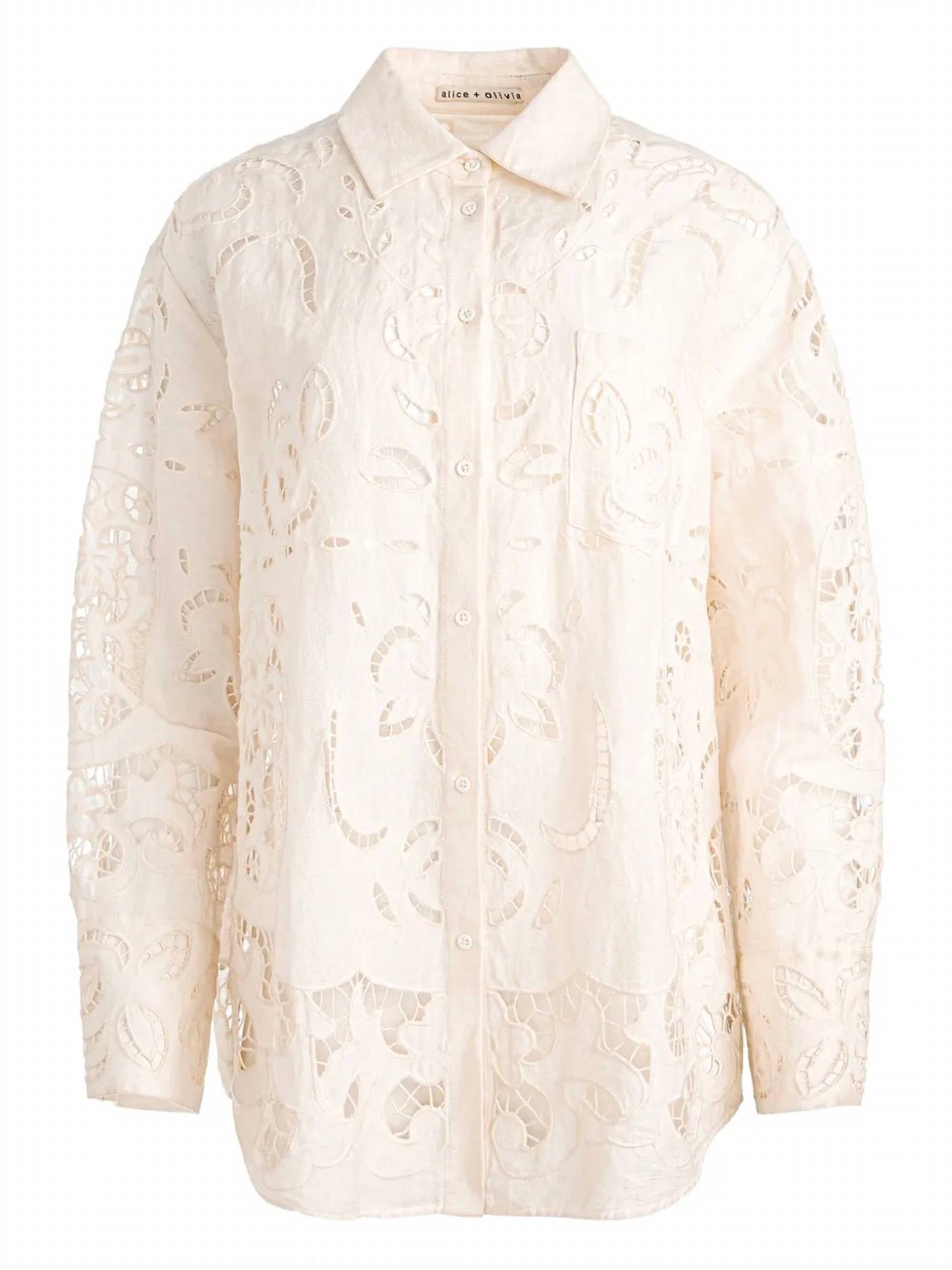 Alice + Olivia - FINLEY EYELET OVERSIZED BUTTON DOWN TOP