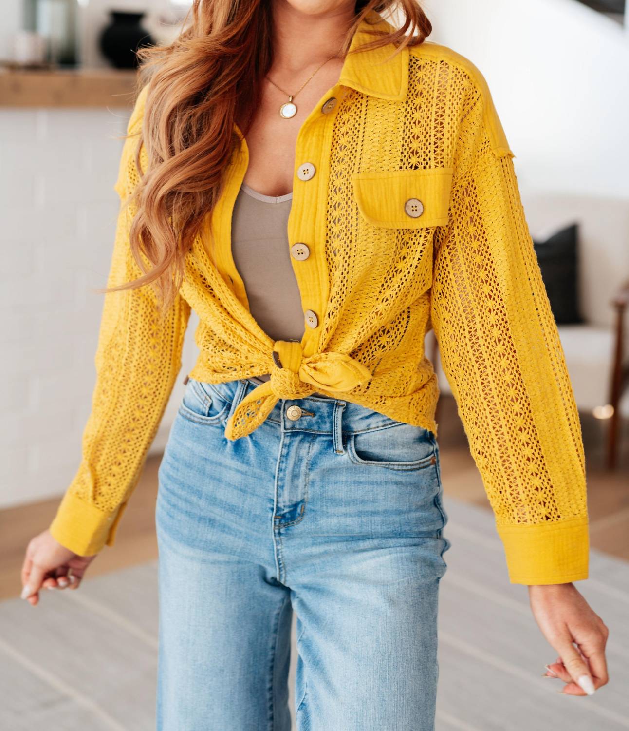 Very J - Sweeter Than Nectar Lace Button Down