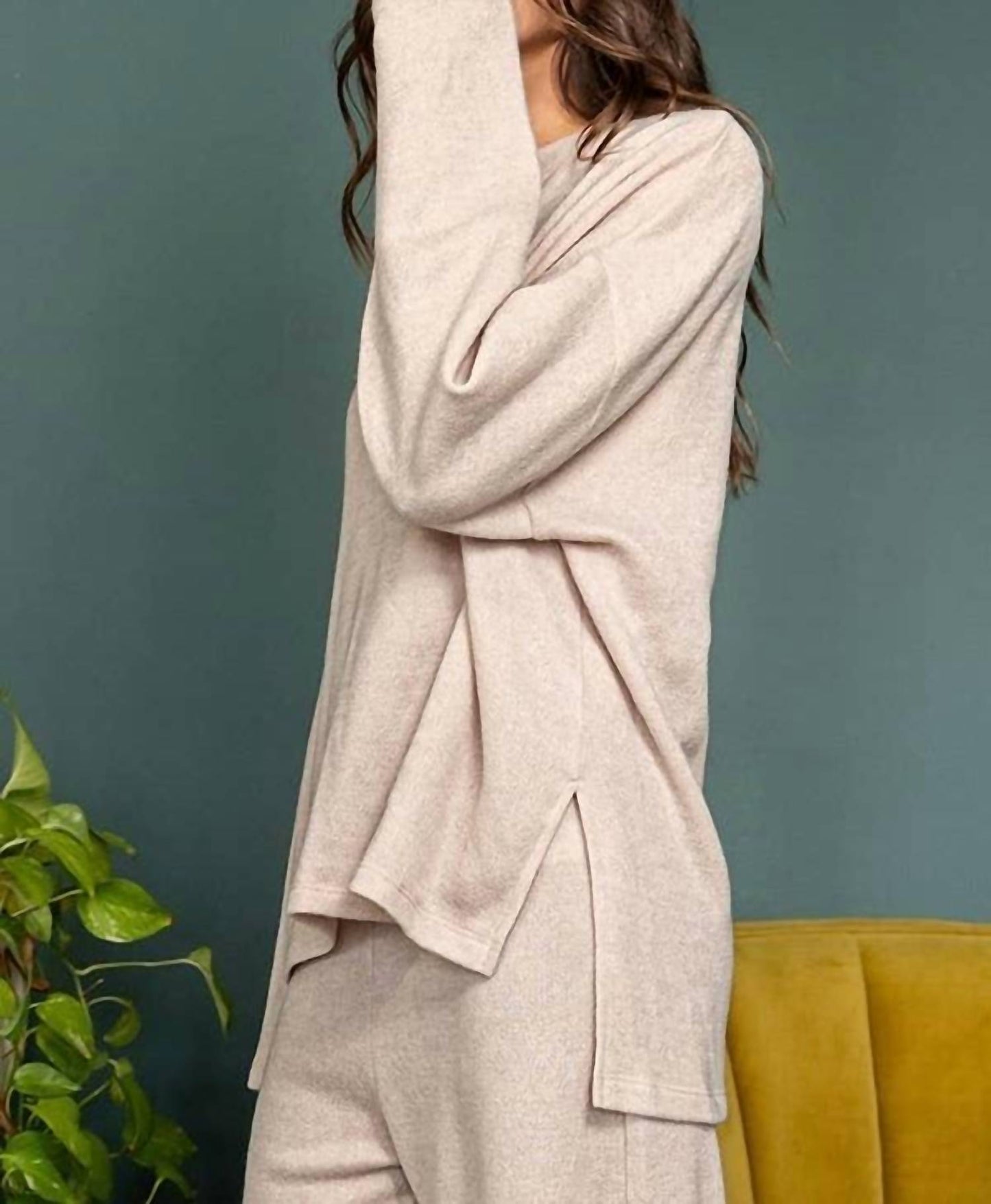 Bucketlist - Solid Blushed Knit Oversize Henley Top