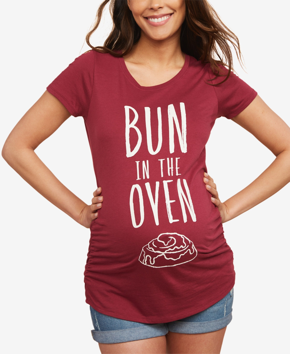 Motherhood Maternity Women's Bun In The Oven Maternity Tee Red Size Small
