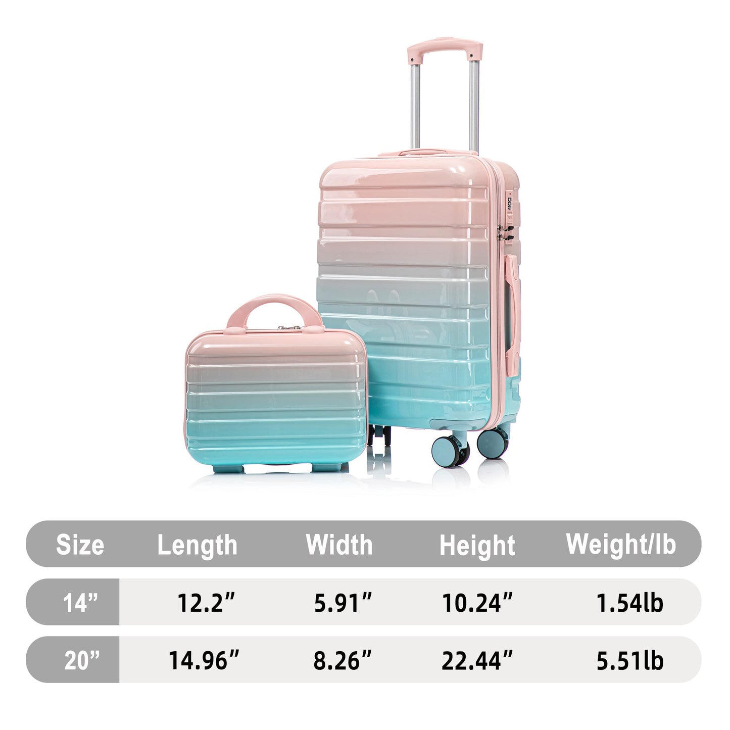 14"/20" 2-Pieces PC Spinner Wheel Carry On Luggage Set