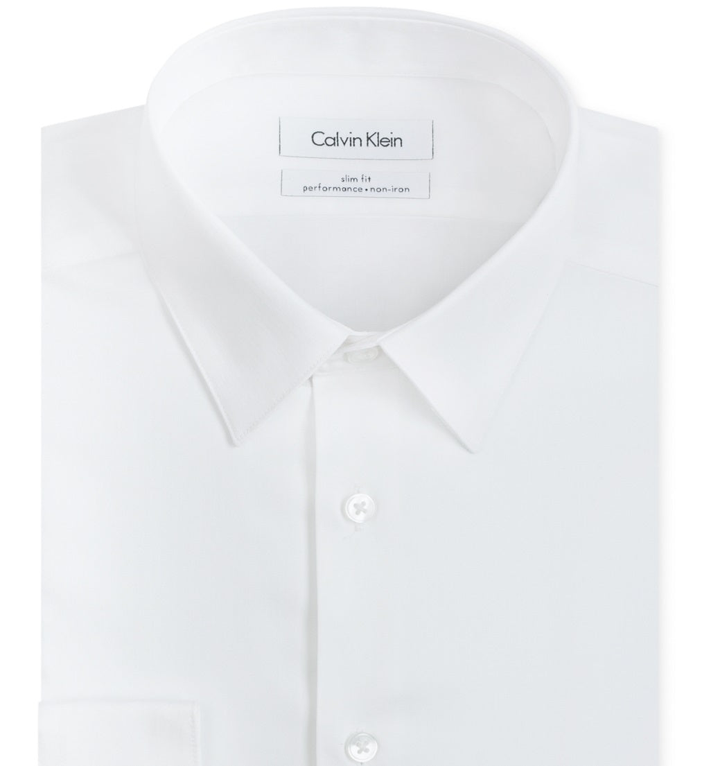 Calvin Klein Men's Slim Fit Non Iron Point Collar Dress Shirt White Size 15.5X34X35