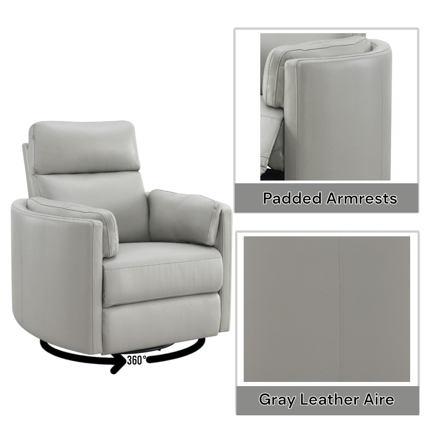 Sagen Gray Leather Aire Recliner W/Swivel & Glider