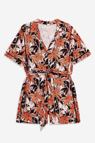 Topshop - Tropical Print Short Sleeve V Neck Romper