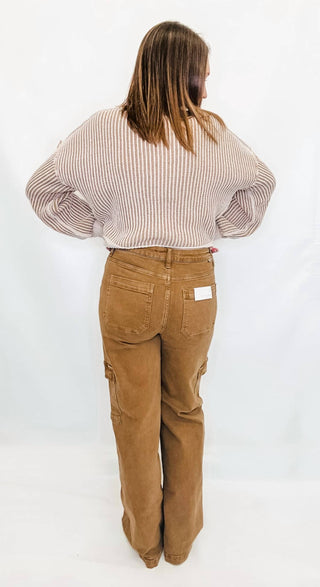 Risen - High Rise Wide Cargo Pocket Jeans