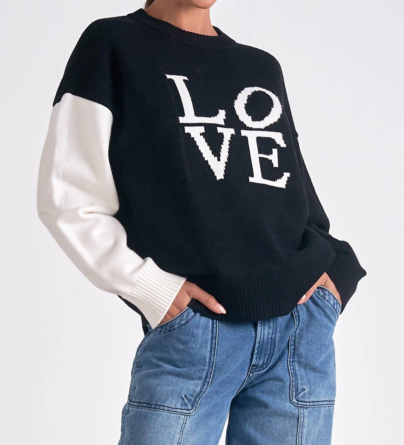 Elan - "love" Color Block Sweater