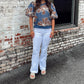 Voy - Fae Contrast Band Detailed Floral Embroidery Top
