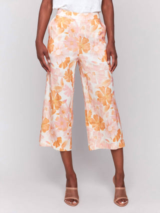 Charlie B - Printed Linen Blend Cropped Pull-on Pants