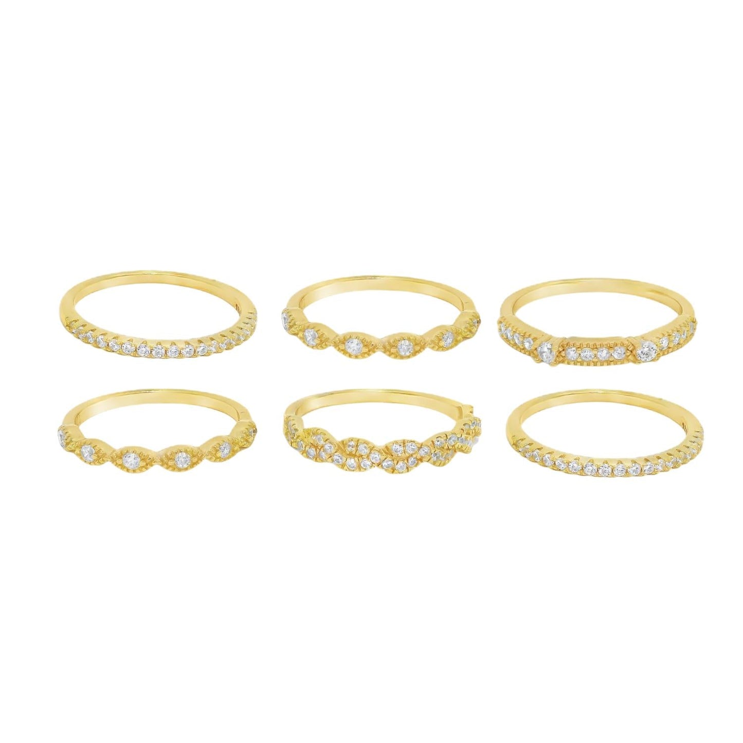 Allyanna Gifts - Women's 6 Band Cubic Zirconia Stackable Ring Set