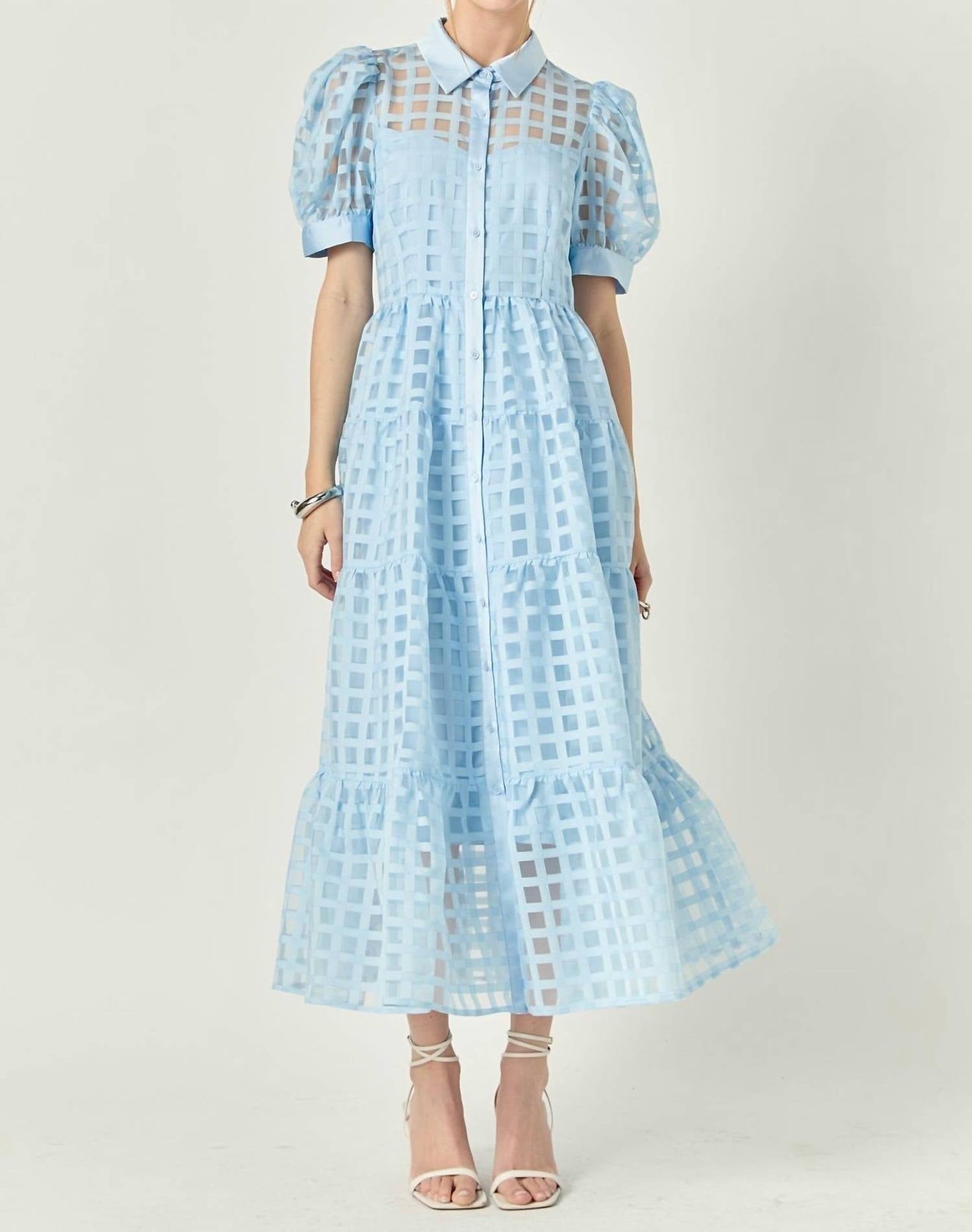 English Factory - Gridded Organza Tiered Maxi Dress
