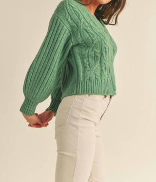&Merci - CABLE KNIT PUFF SLEEVE SWEATER CARDIGAN