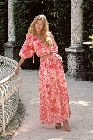 Elan - Ibiza Voile Leaf Print Maxi Skirt