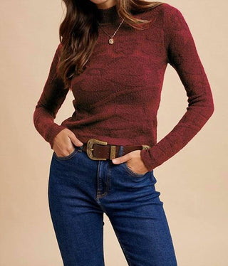 Anniewear - Floral Jacquard Mock Neck Sweater