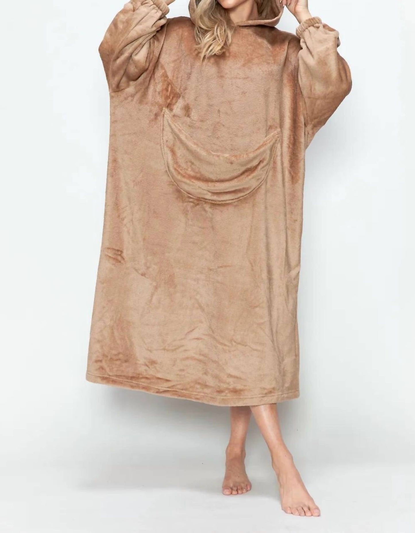 Double Take - Full Size Pocketed Hooded Midi Lounge Dress