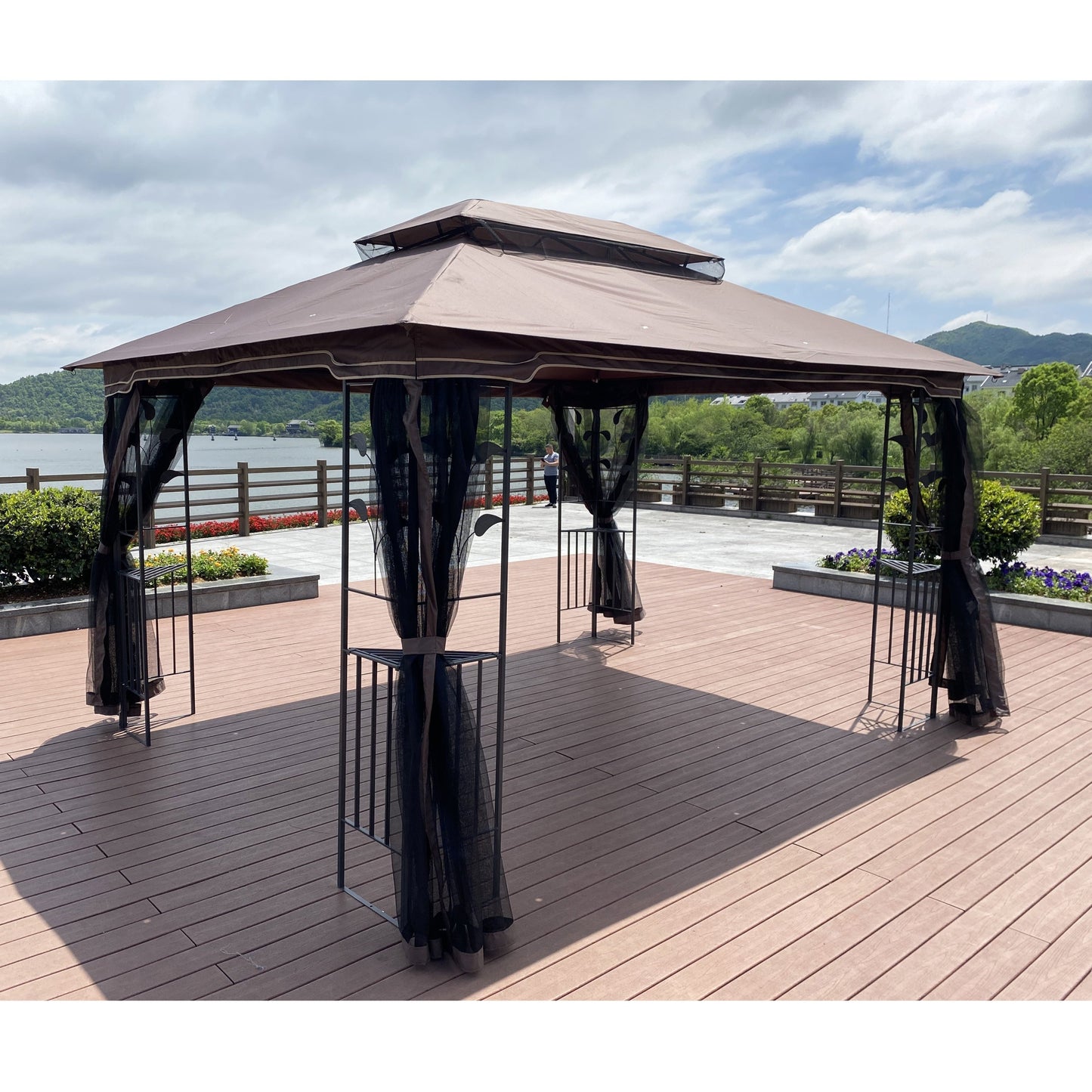 13 x 10 ft Patio Gazebo Tent with Ventilated Double Roof and Mosquito Net