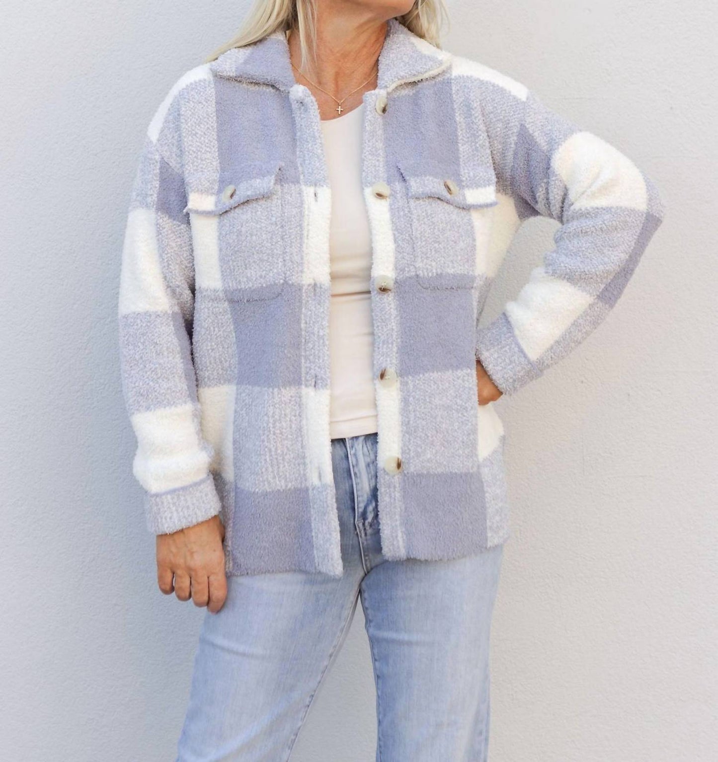 Hem & Thread - Be There For You Check Pattern Shacket Sweater
