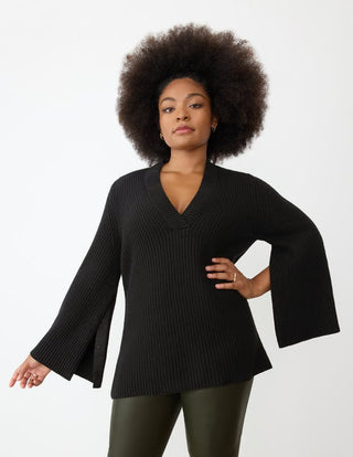 Snap Sleeve V-Neck Sweater