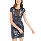 Teeze Me | Mesh Deep V Sequin Bodycon Dress | Navy/Royal