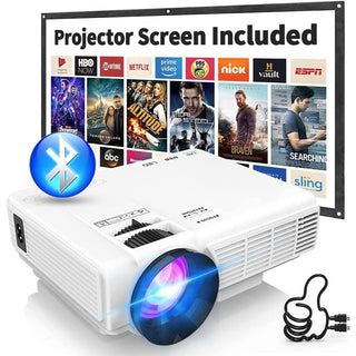 GKLPO Mini Projector 1080P with Projector Screen, 50% Zoom, Portable Outdoor Movie Projector, Compatible with TV Stick, Video Games, HDMI, USB, Smartphone