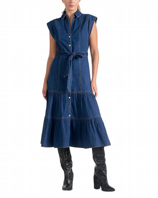 Elan - Denim Cap Sleeve Midi Dress