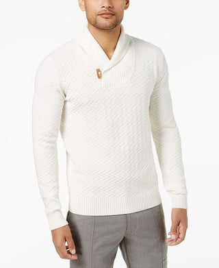 Sean John Men's Ribbed Shawl Collar Sweater White Size XX-Large